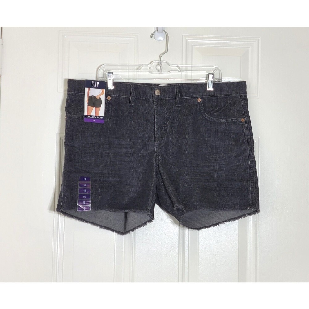 GAP Corduroy Shorts Size 16 Gray Frayed Hem Stretch Pockets Mid Rise New